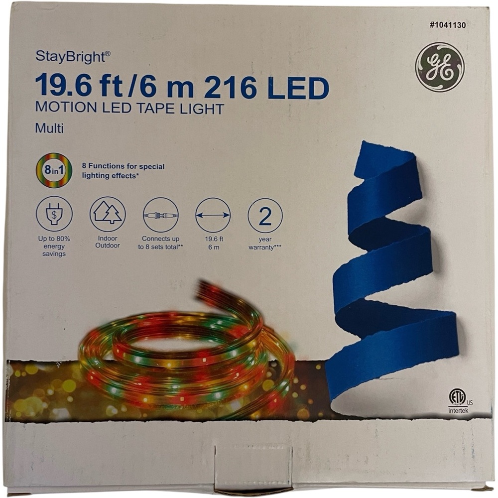 GE StayBright 19.6ft 216 LED Motion Tape Light Multi-Color 8 Light Effects New